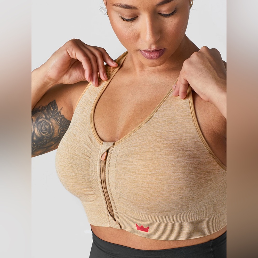 SHEFIT Tan Zip-Front Sports Bra